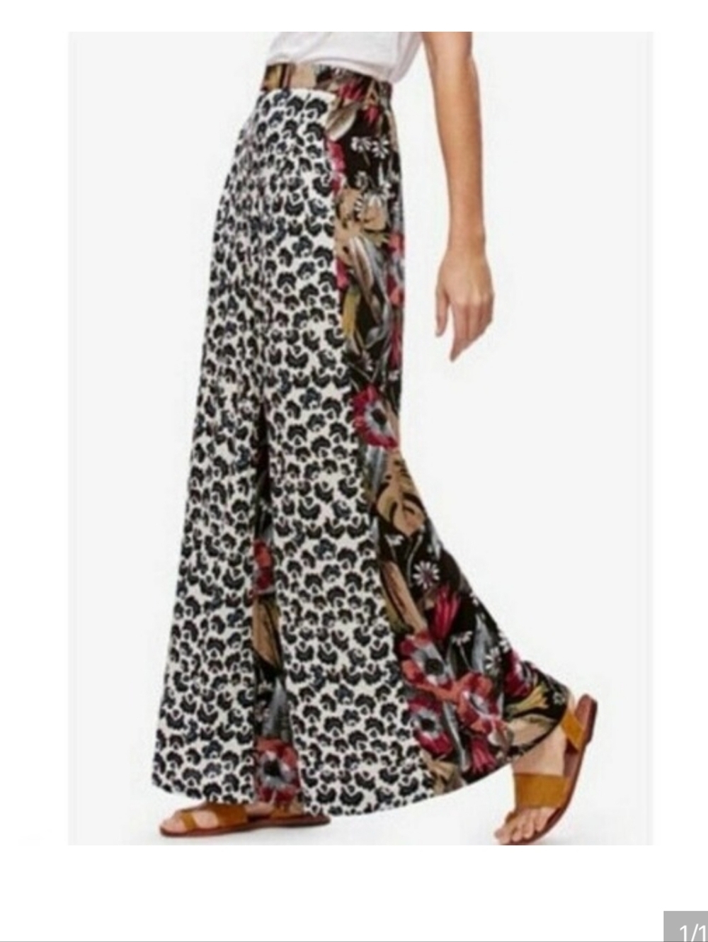 Free People In The Mix Cheetah & Floral Print Wide Leg Pants